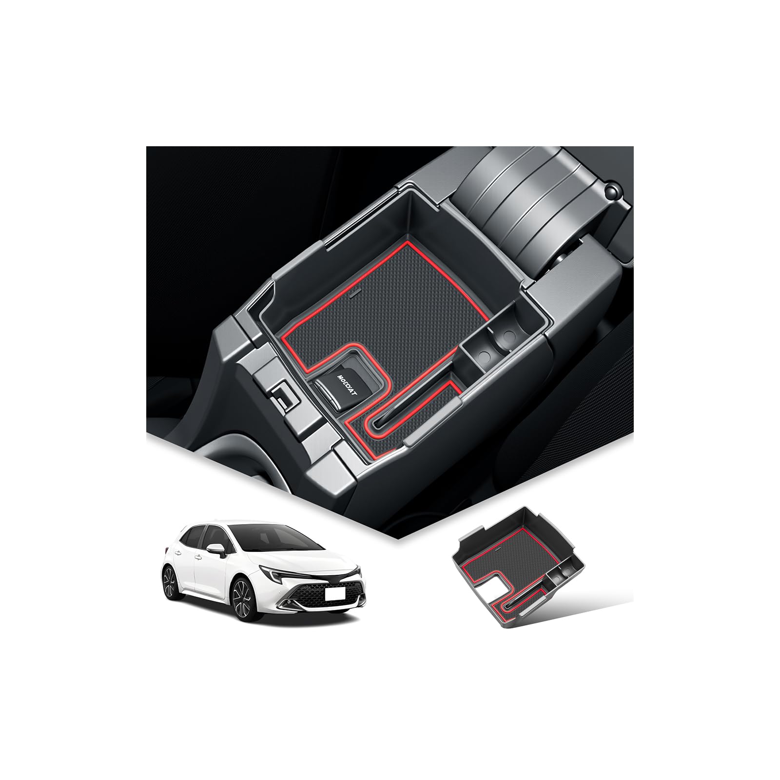 

BIBIBO Console Storage Box for the New Toyota Corolla Perfect for Car Small Item Includes Rubber and Design Sport, Accessories, Storage, Mat, Tray,