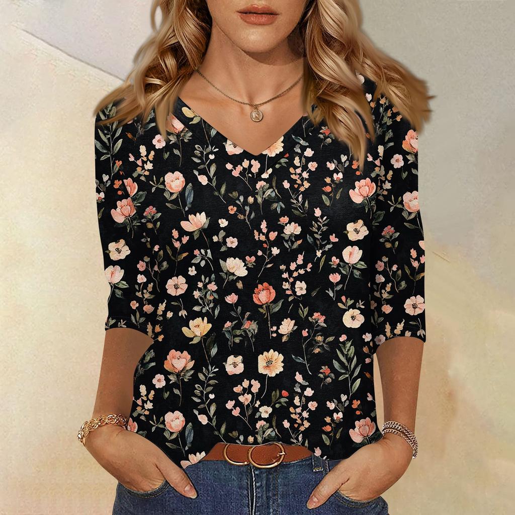 3/4 Sleeve Shirts For Women Cute Print Graphic Tees Blouses Casual Plus Size Basic Tops Pullover