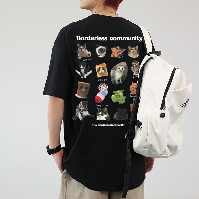 Damen Sommer T-Shirt mit Graffiti-Print im Distressed-Look - Locker geschnitten, kurzärmlig, High-Street-Stil