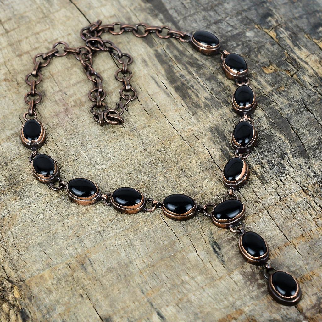 Collier en onyx noir collier en cuivre électroformé collier à chaîne réglable bijoux en cuivre élégants collier de pierres précieuses fait main cadeaux de mariage