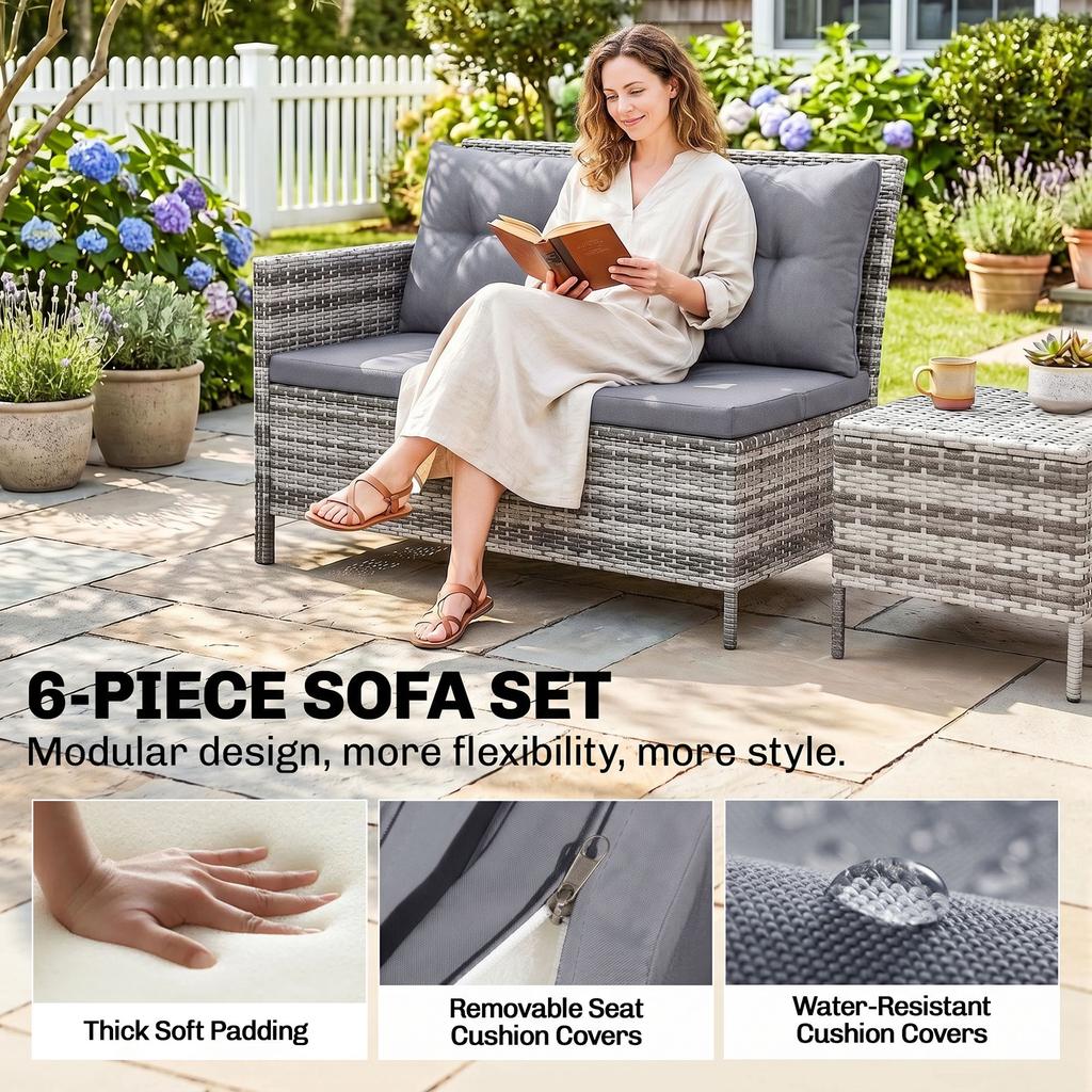 8-Seater Patio Wicker Sofa Set Rattan Chair Furniture W/ Glass & Cushioned
