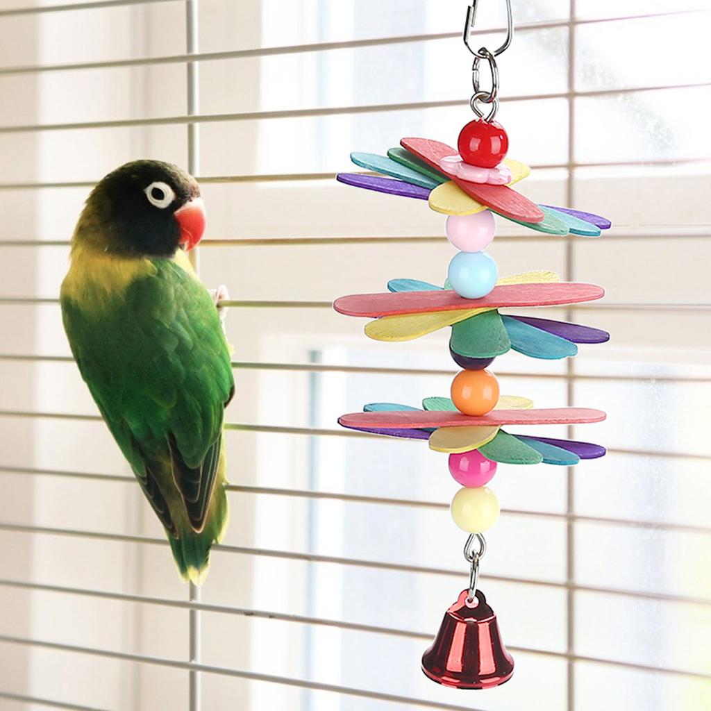 Pet Bird Parrot Colorful Beads Bell Toys Chewing Swing Cage Accessory