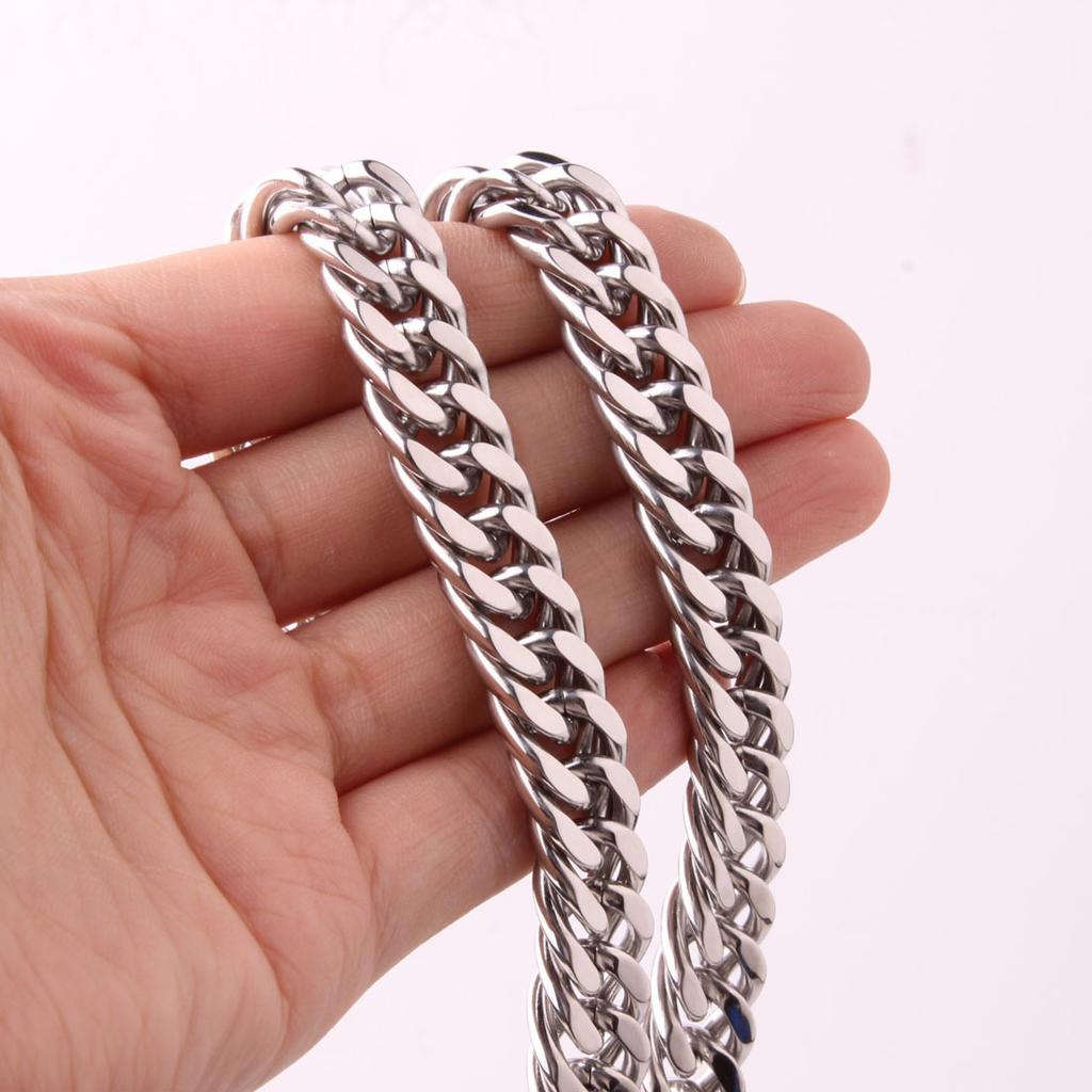 10MM Stainless Steel Cuban Link Chain Necklace Bracelet For Men Zircon Street Hip Hop Accessories Male Gold Chains