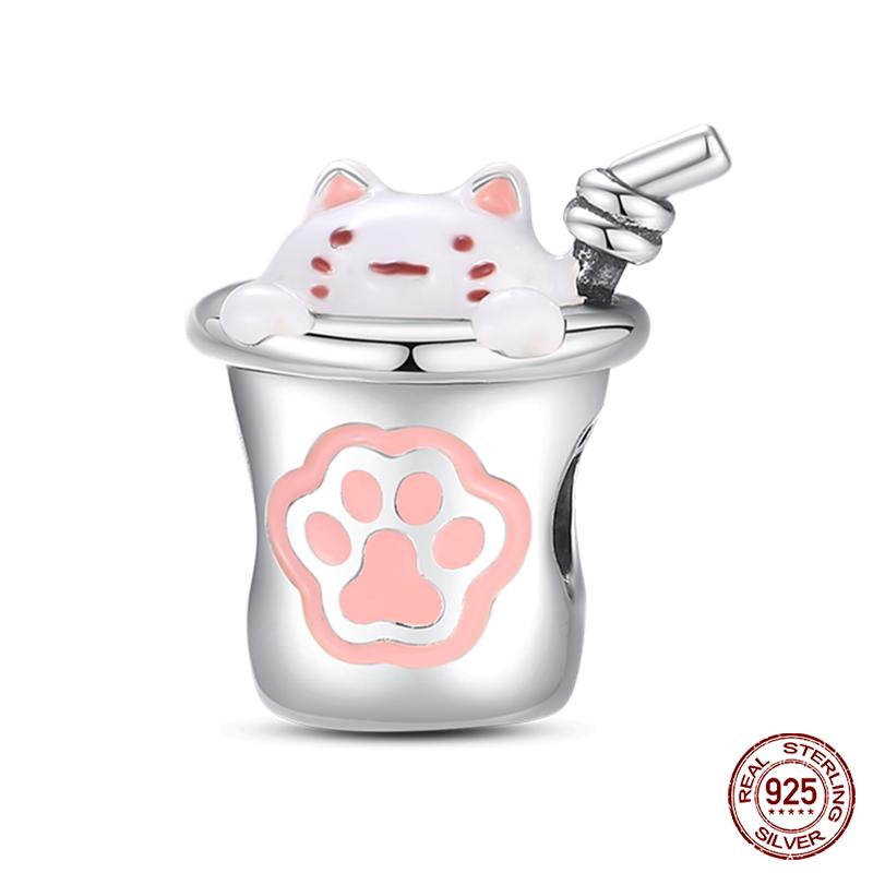 Real Copper Pink Rabbit Cat Dog Animal Charms Beads Fit Qikaola Original Bracelets Diy Birthday Jewelry Making