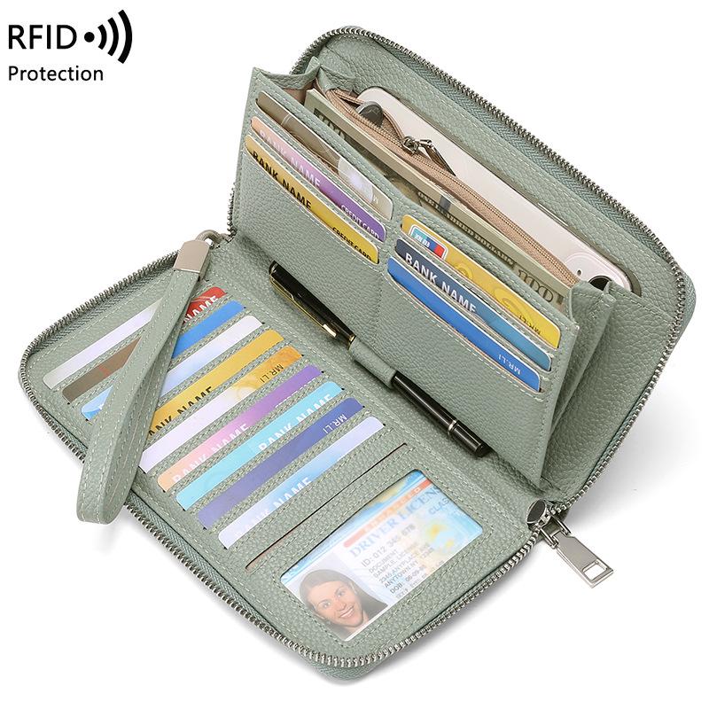 RFID-diebstahlsichere Damenbrieftasche aus PU-Leder, großes Fassungsvermögen, lang und elegant mit mehreren Kartenfächern.