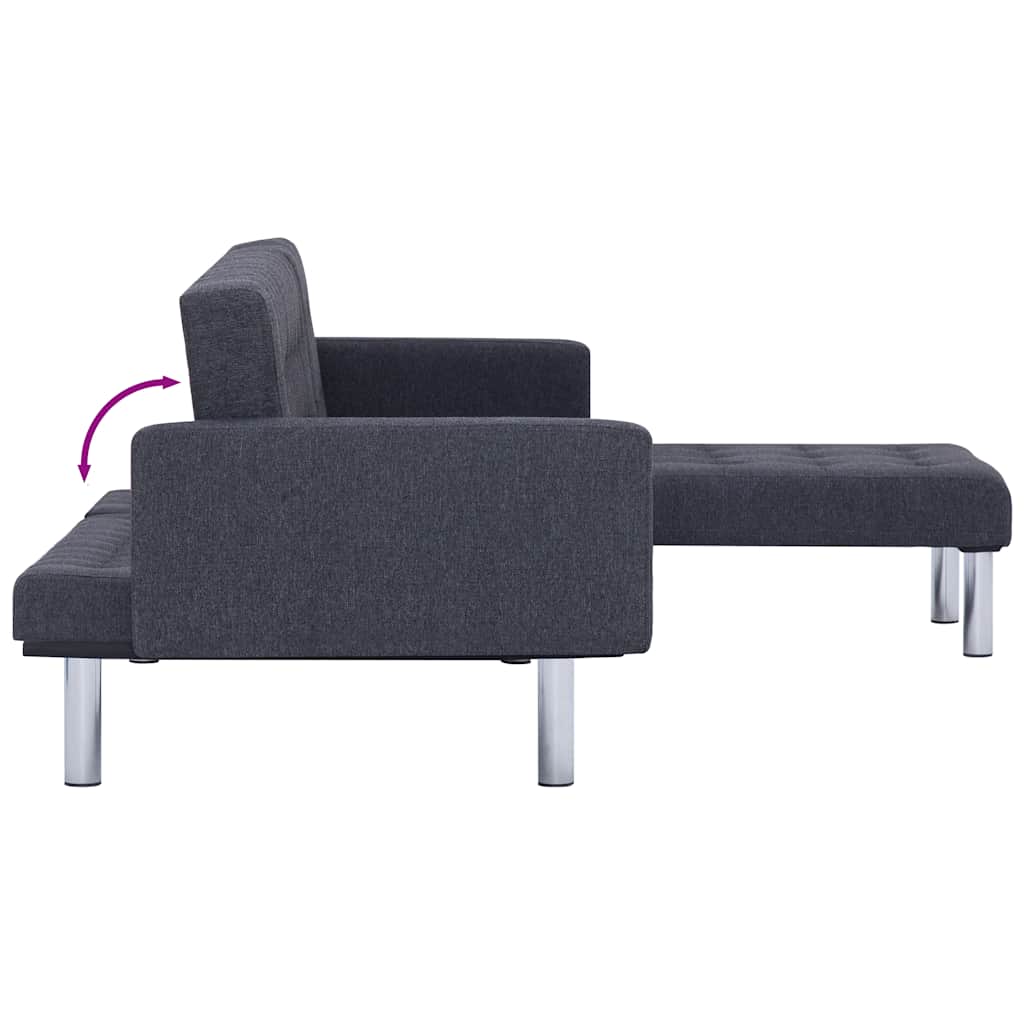 L Shaped Sleeper Sofa In Dark Grey Polyester