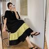 MODIQUE Sommer Plus Size Neue Damen Lose Minimalistische Streifen Plissee Patchwork Lange Kleider Weibliche Casual Kurzarm O-Ausschnitt Kleider