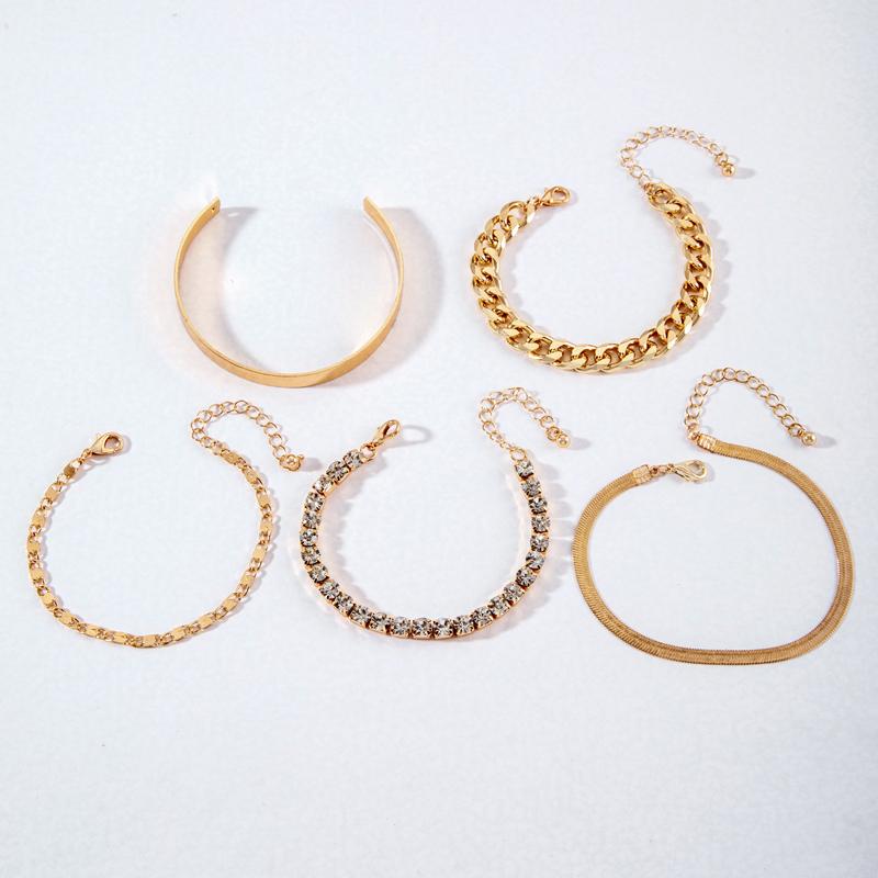 Fashionable Punk Landscape Surface Simple and Versatile Stacked Bracelet Set Geometric Inlaid Diamond Trendy Cool Multi Layer Bracelet Women's Jewelry