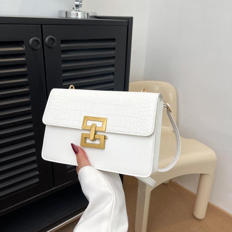 2025 Winter New Simple Fashion Solid Color Casual Retro Lock Trend Crossbody Shoulder Small Square Women's Bag