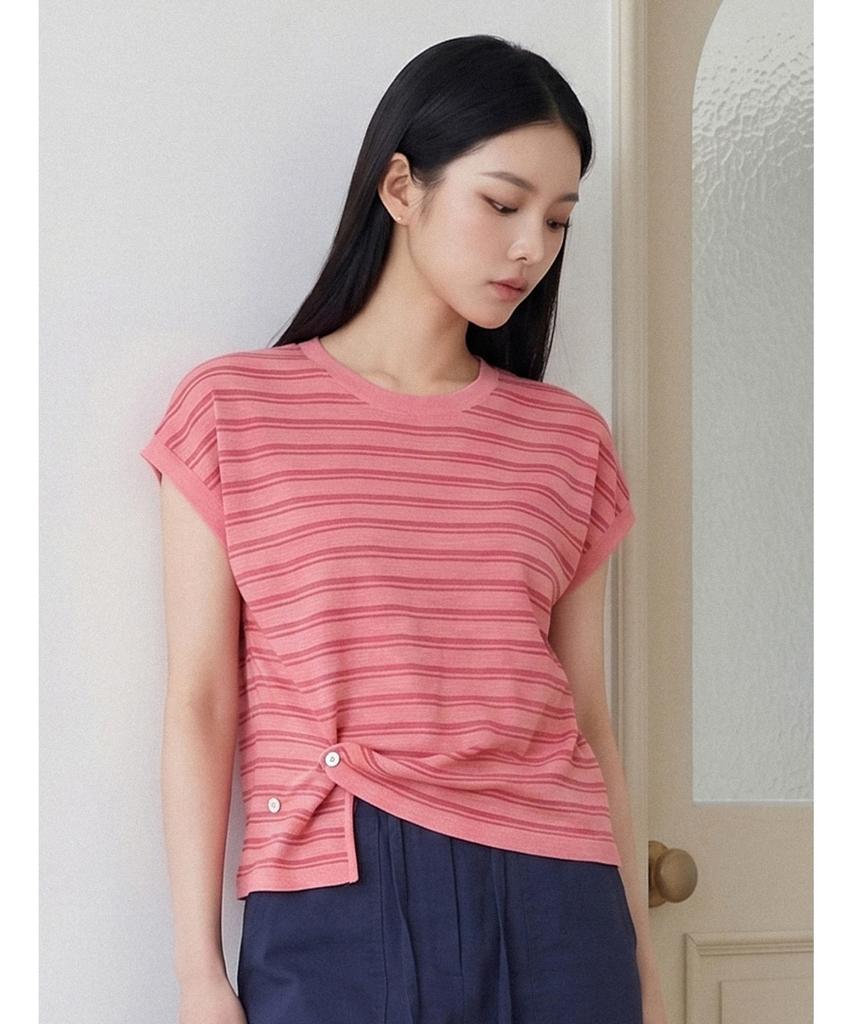Poebeo21 Striped Two-Way Button Cap Sleeve Knit (Ftdbnt035)