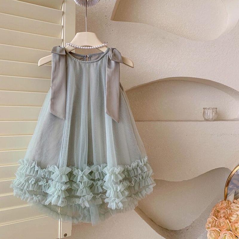 

1-8Y Girls Dress Summer New Stylish Children s Skirt Bow Mesh Princess Birthday Party Dresses Baby Girls Sleeveless Dress 140