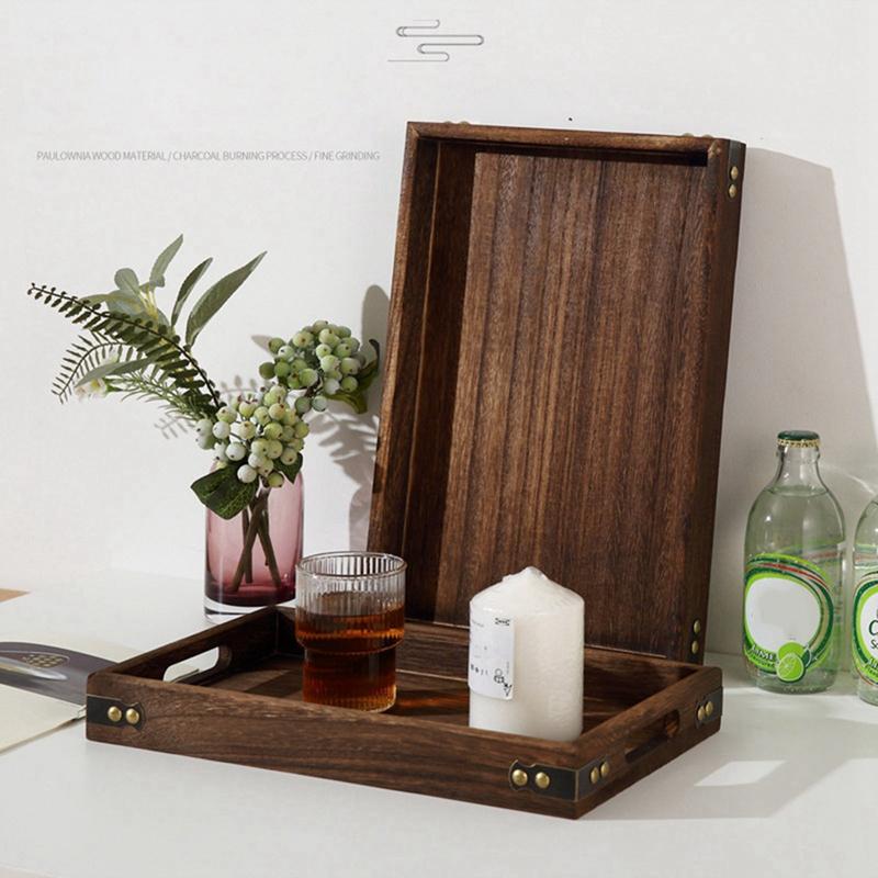 Wooden Service Tray with Handles Rectangle Wood Breakfast Bed Tray