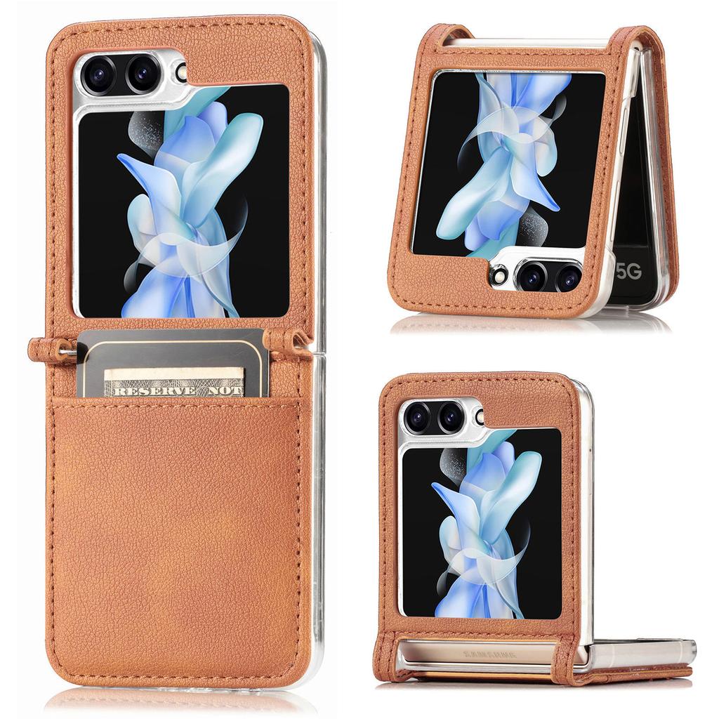 Coque pour téléphone portable Samsung ZFlip7 en cuir Flip5 écran pliant à cartes zflip6 coque de protection anti-traces de doigts anti-empreintes digitales