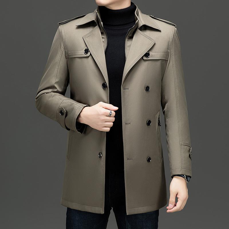 

Повседневный костюмный воротник Мужской тренч Осень и Зима Новый Съемная подкладка Средней длины Куртка M хаки