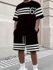 Men's Letter Print Crew Neck Short Sleeve Stylish Streetwear Men's Fashion Set Summer Casual Outdoor Vacation Two-Piece Set