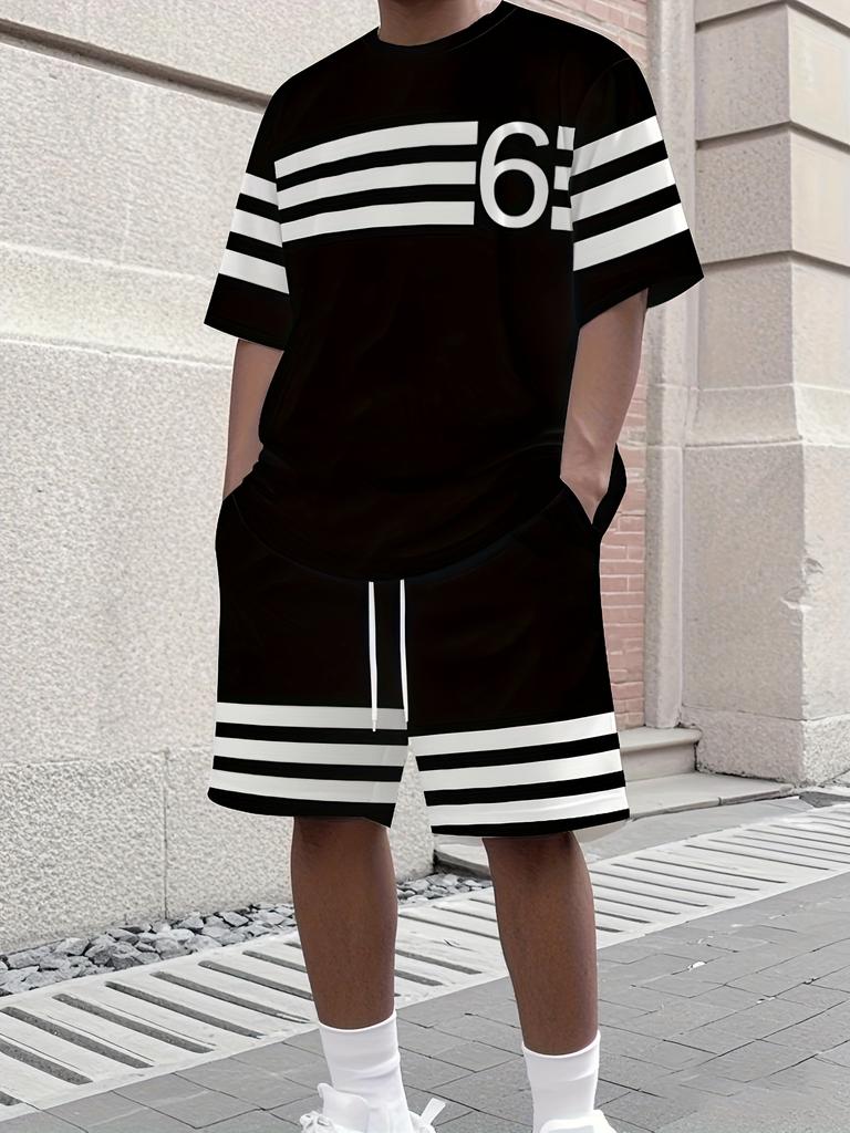 Men's Letter Print Crew Neck Short Sleeve Stylish Streetwear Men's Fashion Set Summer Casual Outdoor Vacation Two-Piece Set