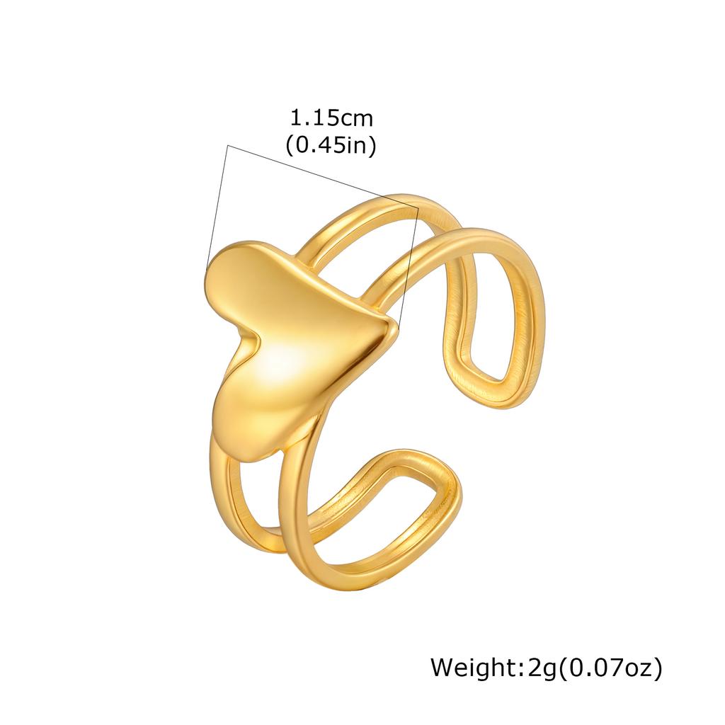 Vnox Gold Plated Heart-shaped Adjustable Rings, Stainess Steel Gold Color Love Open Rings For Women Girl Classic Jewelry Gift
