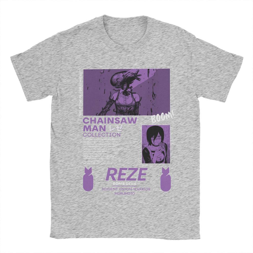 Reze Chainsaw Man Men's T Shirt Anime Vintage Tees Short Sleeve Crewneck T-Shirts Cotton Adult Clothing