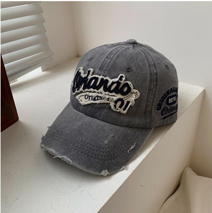 Retro Washed Baseball Cap Soft Top American Big Head Circumference Ripped Cap Female Face Small Sun Hat Adjustable серый