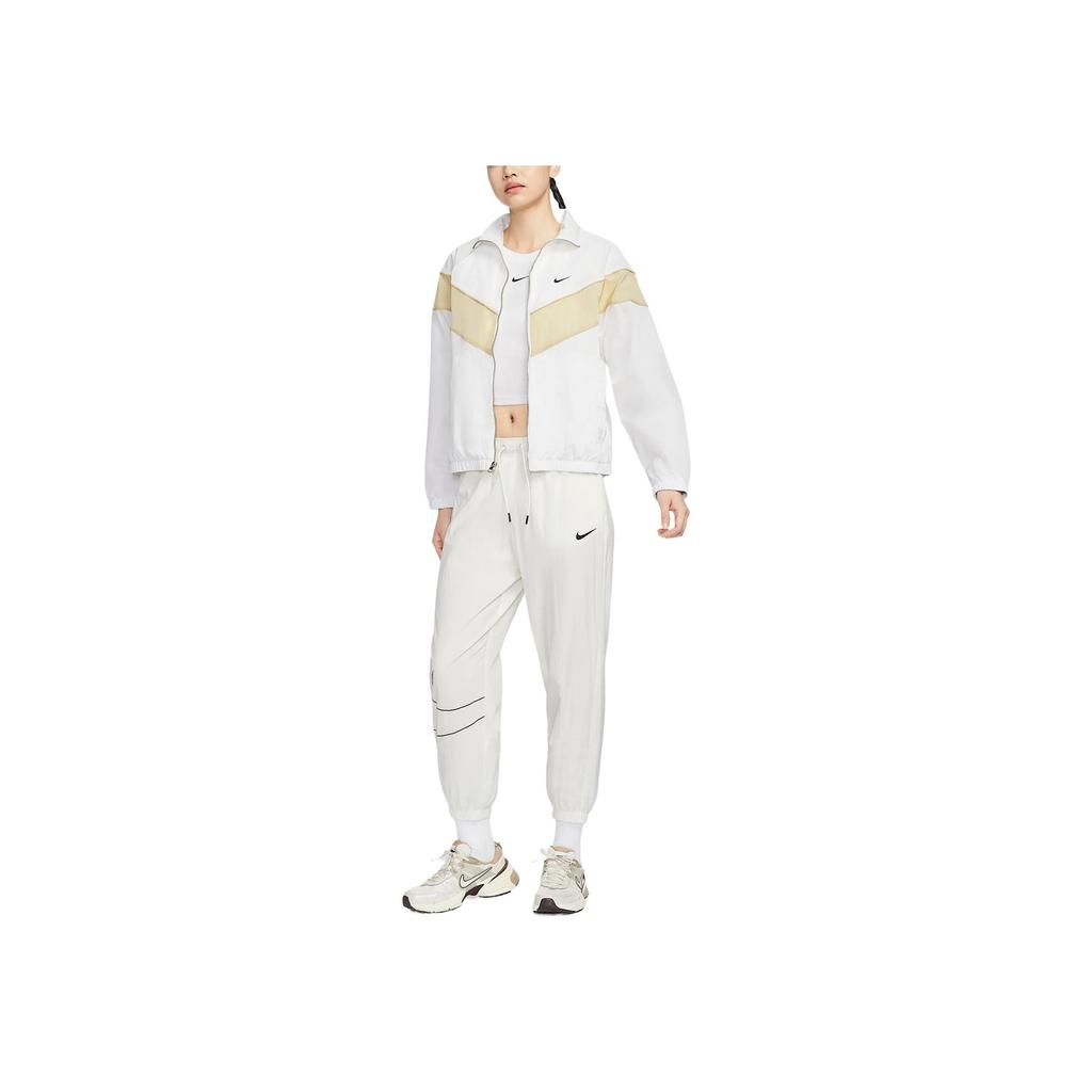 Nike Windrunner Classic Logo Fashion Simple Versatile Stand Collar Jacket Women Jacket Sail-White Team-Gold Black FV6305-133