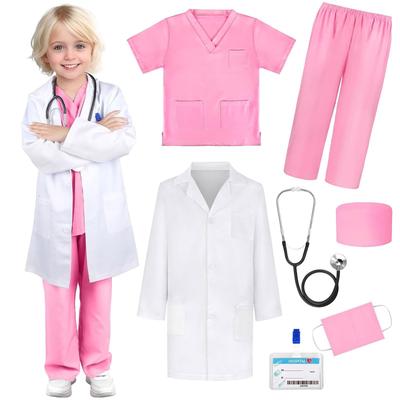 Dětský lékařský kostým 7 kusů Hračka Stetoskop Jmenovka Měkká látka 5-6 let 110 cm Polyester Bílá/Růžová AFKSMILE