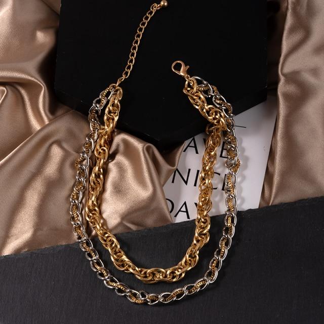 Gold Mixed Silver Color Asymmetric Chain Choker Necklace For Women Thick Chain Link Choker Necklaces Valentines Jewelry Gift