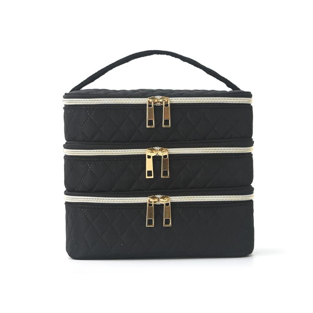 Borsa da Trucco a Tre Strati Transfrontaliera: Borsa da Viaggio Ampia, Alta e Portatile per Cosmetici di Alto Valore