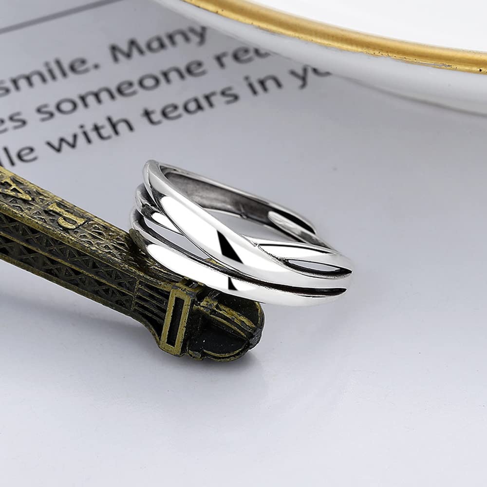 Shiny Surface Open Silver Pure For Accessory [Deelfel] Women's Ring, Simple, Three-Row, Silver, Cross, Ring, Ring, 925, Silver, Hypoallergenic,