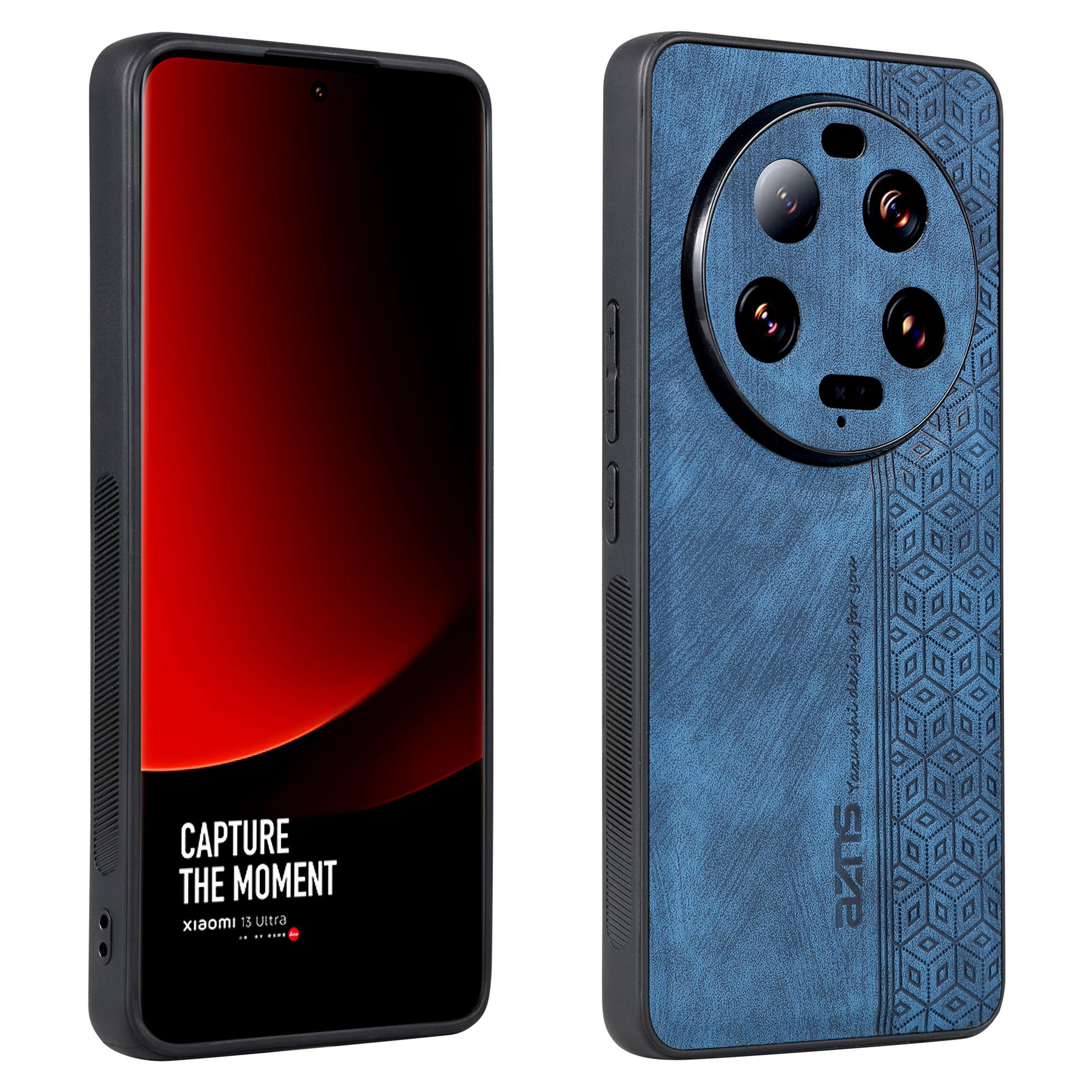 

AZNS For Xiaomi 13 Ultra PU Leather+TPU Mobile Phone Case Imprinted Pattern Smartphone Shell Cover Blue