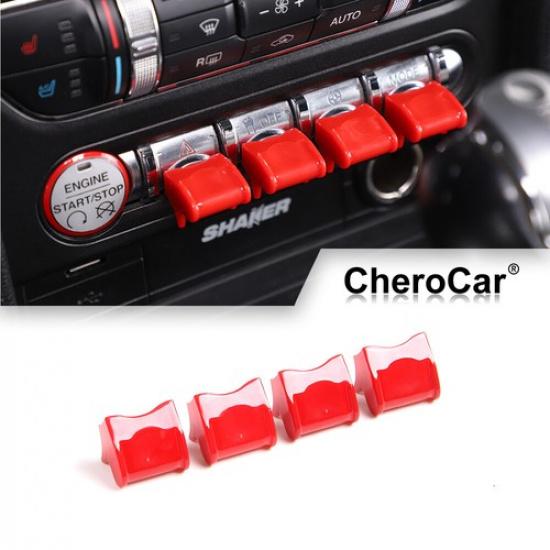 Center Console Dashboard Switch Button Cover Trim for Ford Mustang 15-19 Red,4X