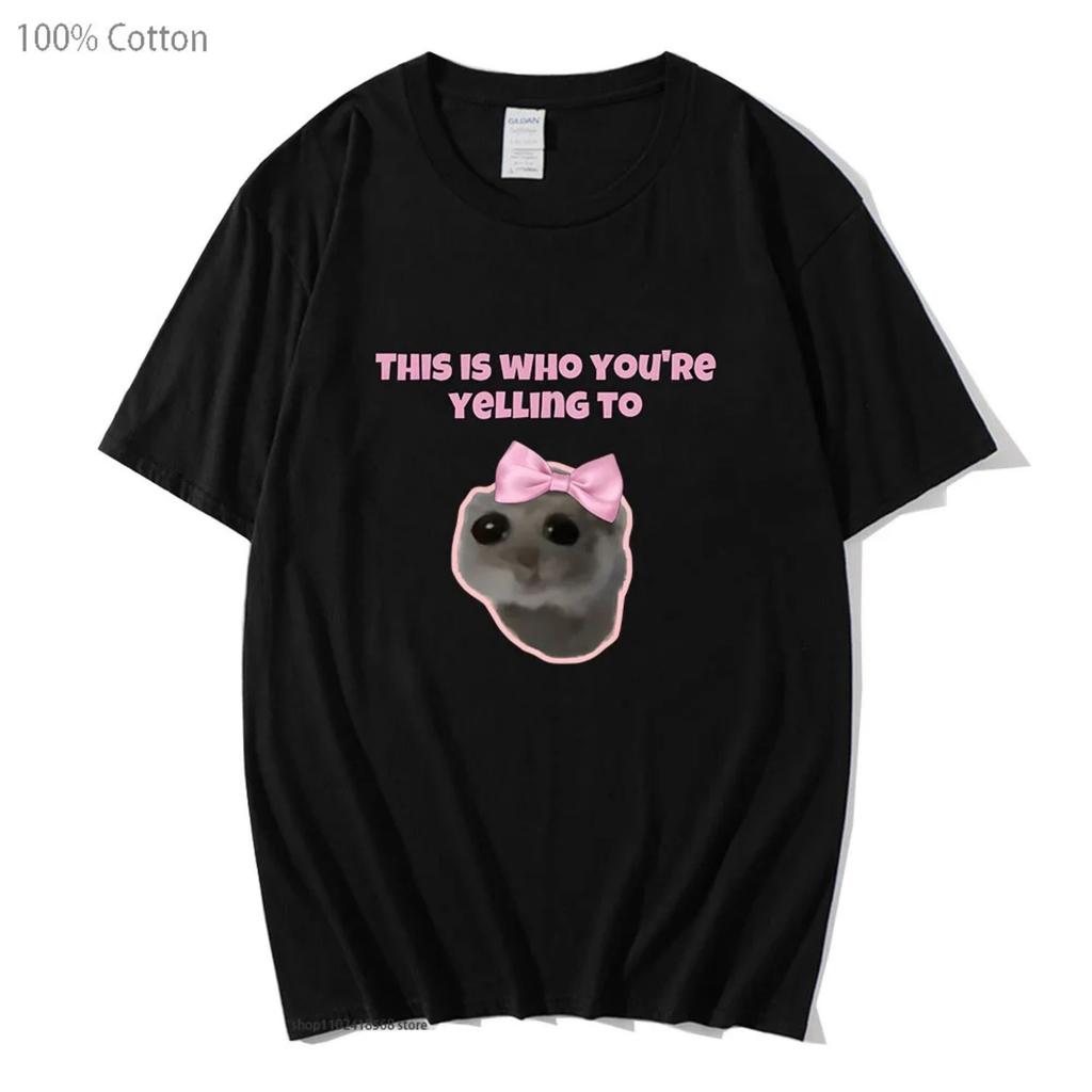 Cartoon Sad Hamster Tshirts 100% Cotton Tee-shirt Clothing s Unisex Tops Y2k Clothes T-shirts for Casual Soft