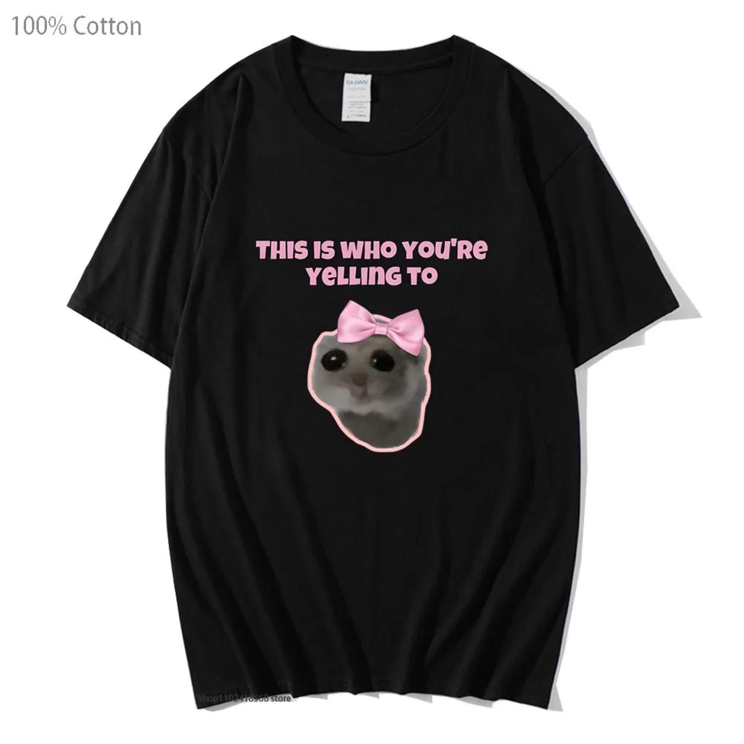 

Мультяшные футболки с грустным хомяком 100% хлопок Футболка Одежда s Унисекс Топы Одежда Y2k Футболки для Повседневная Мягкая S чёрный