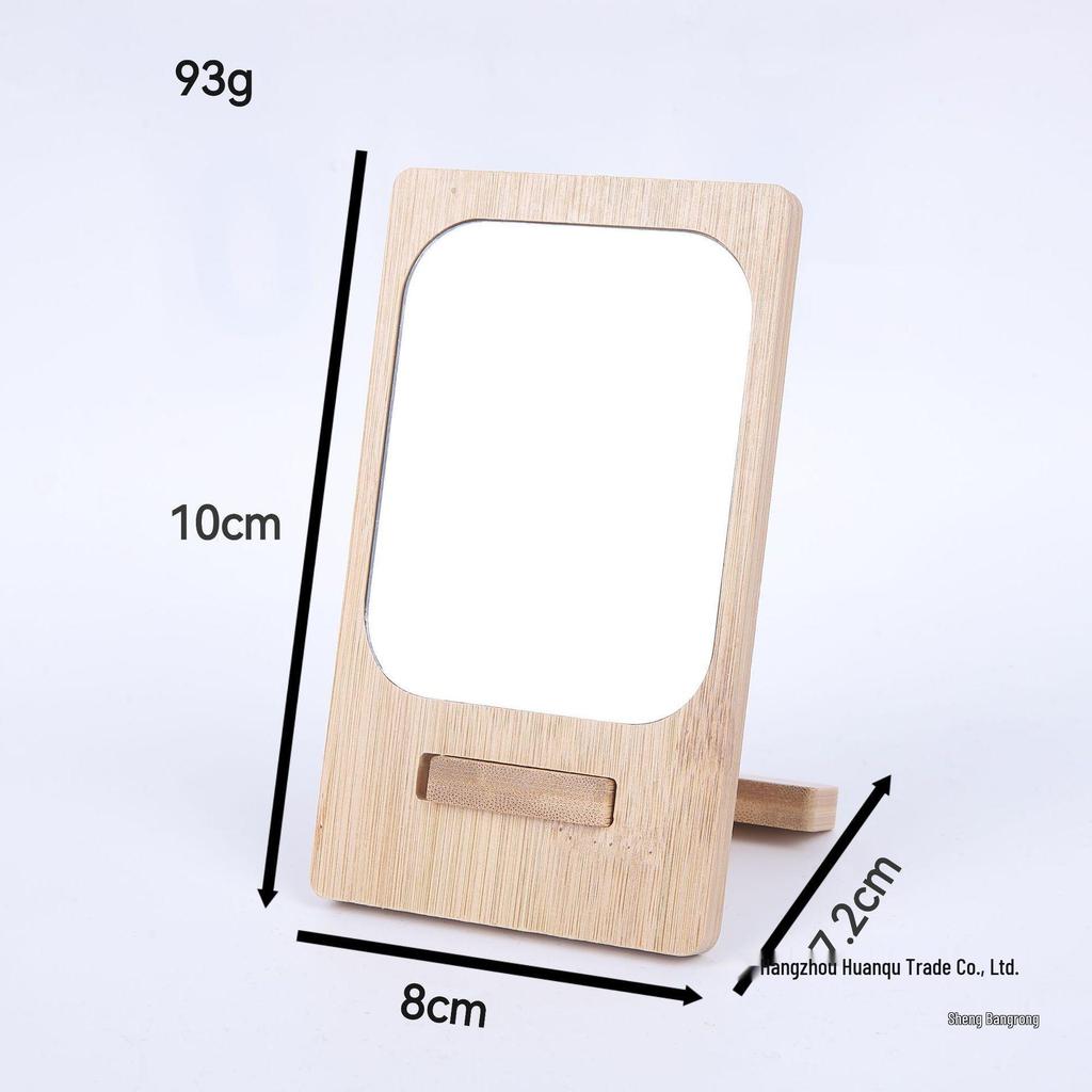 Portable Bamboo Mini Makeup Mirror with Phone Holder