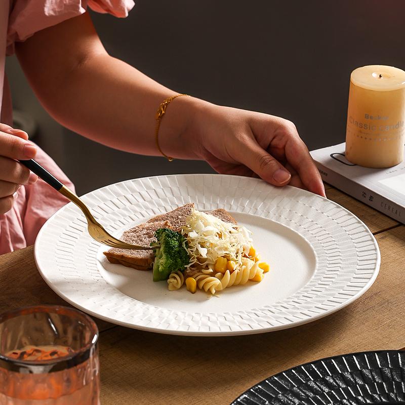 13 Inch Ceramic Western Steak Plate Black and White Main Course Dinner Plate Frosted Ceramic Fruit Dessert Dish Kitchen Cutlery