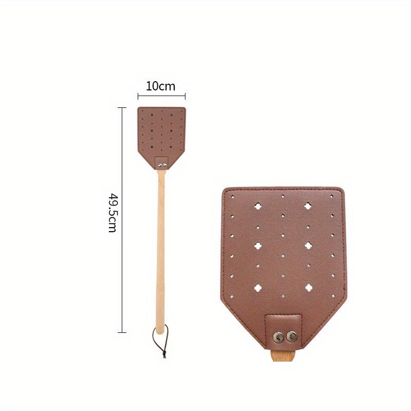 1 pezzo Batt Mosca Robusto in Pelle Marrone con Manico Lungo in Legno di Faggio per Interni ed Esterni.