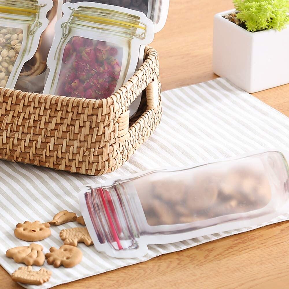 12.05.20 Wiederverwendbare Mason Jar Taschen Lebensmittel Süßigkeiten Lebensmittel Lagerung Reißverschluss Tasche Tragbare Küche Dichtung Nuss Kekse Snack Mason Organizer