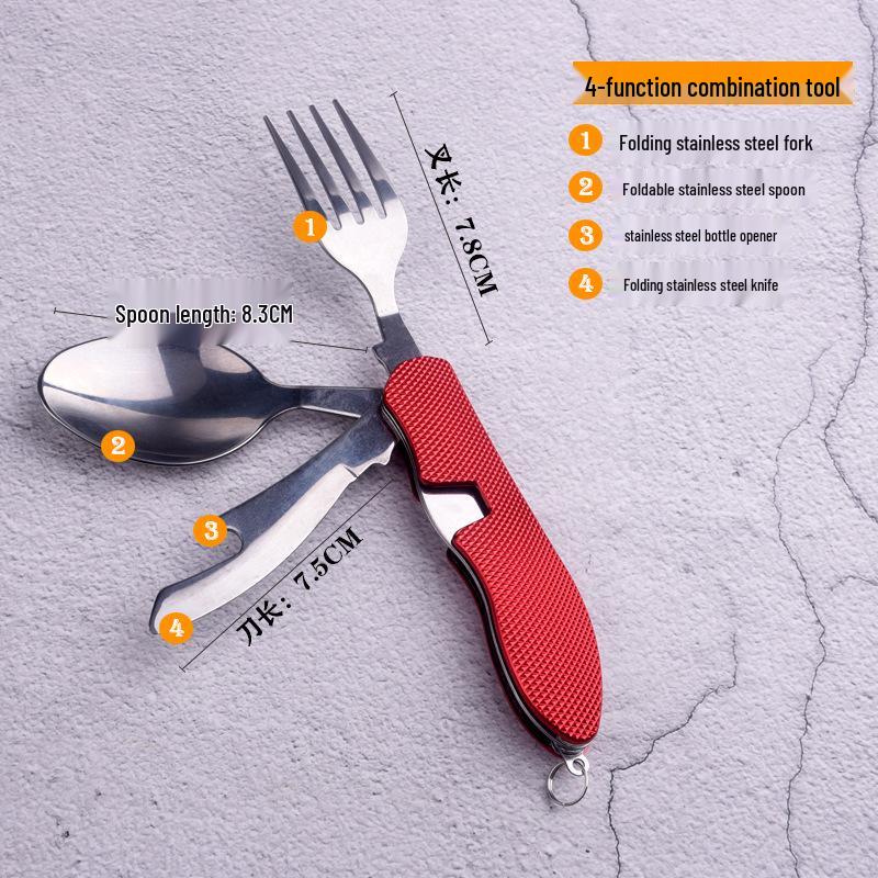Multifunctional Folding Pocket Knife Set: 3-in-1 Detachable Knife, Fork, & Spoon