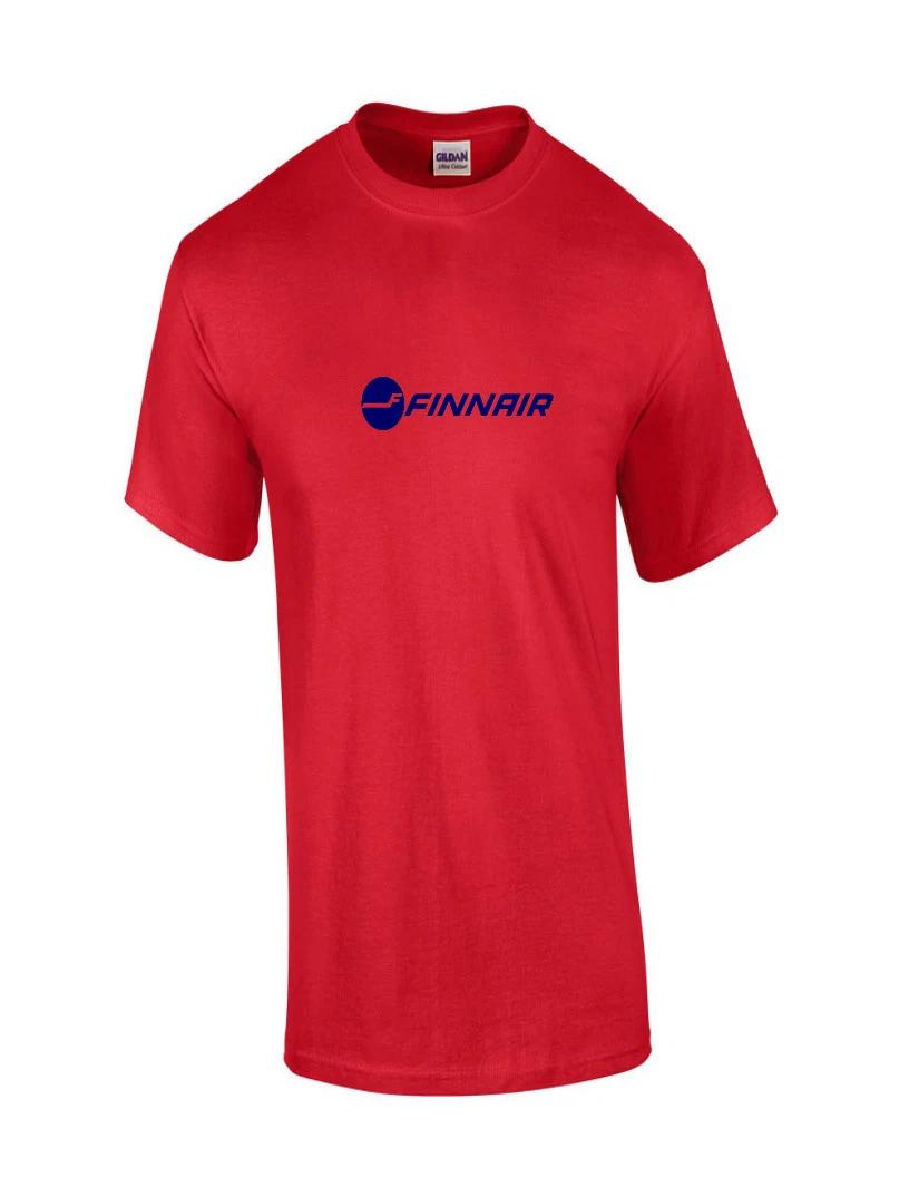 Finnair Blue Retro Logo Finnish Airline Red Cotton T-Shirt M