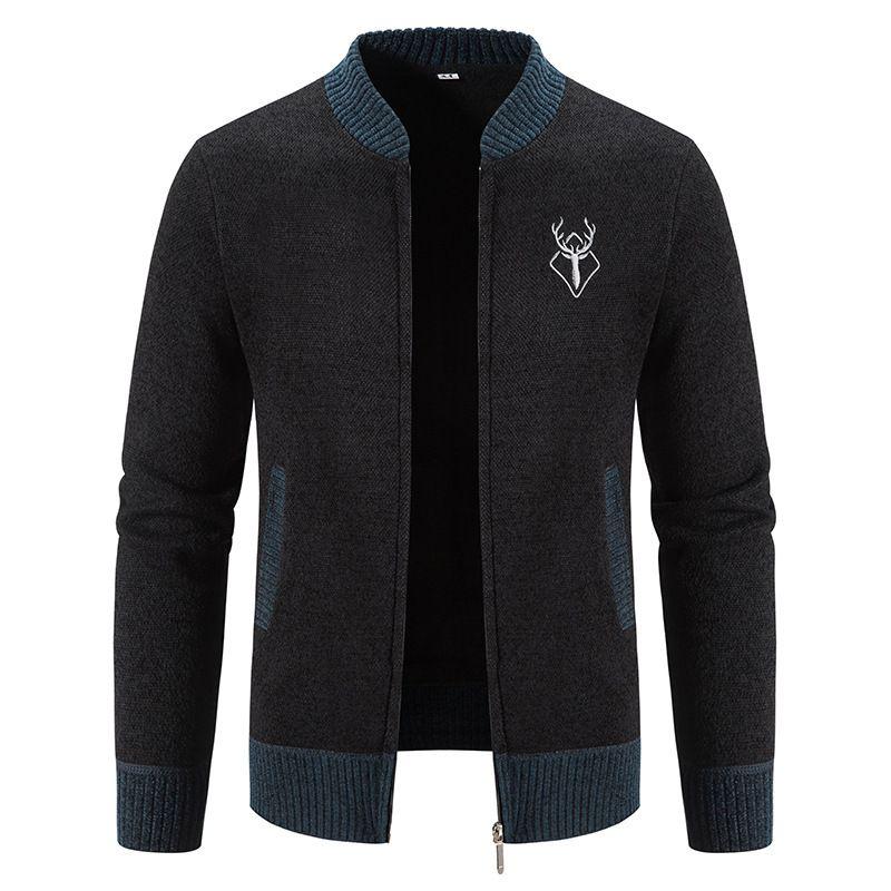 Mens Cardigan Sweater Autumn Winter Thick Warm Zipper Slim Fit Knitted Jacket Male Fleece Sweater Coat Jacket Men Clothing