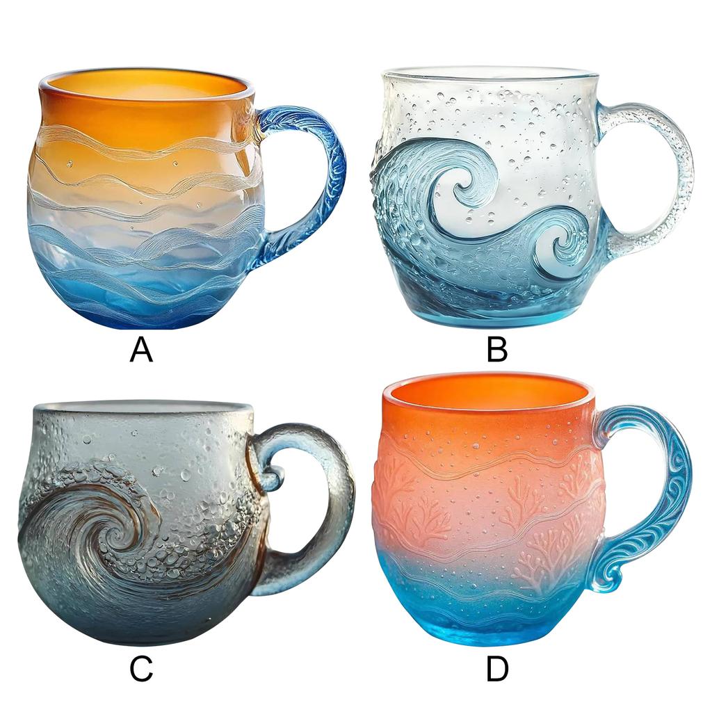 Sea Glass Wave Mug for Lovers Textured Sea Wave Design Oceanic Theme Drinking Cup Sea Glass Sunset Mug for Coffee Wine Ice Drink