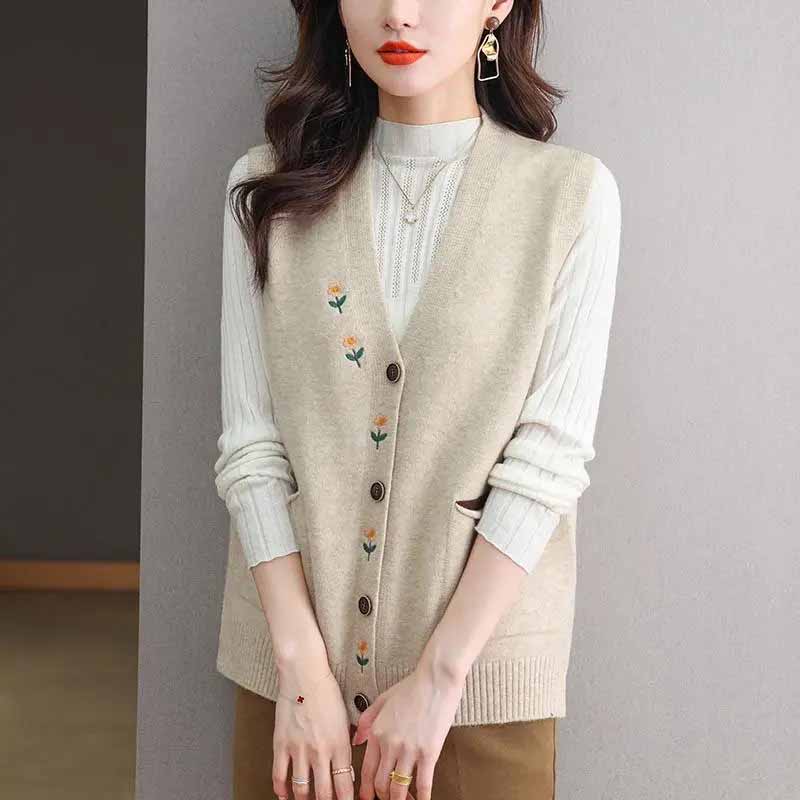 Vest for Women Cotton Knitted Sweater Sleeveless Tops Vest Oversize Thickened Loose Casual V-neck Vest
