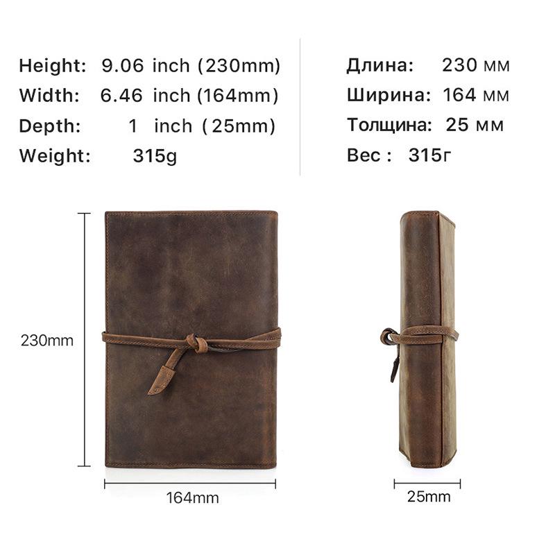 A5 Retro Crazy Horse Leather Notebook Cover with Strap, Handmade, Multi-Card Slots, Office Stationery Organizer