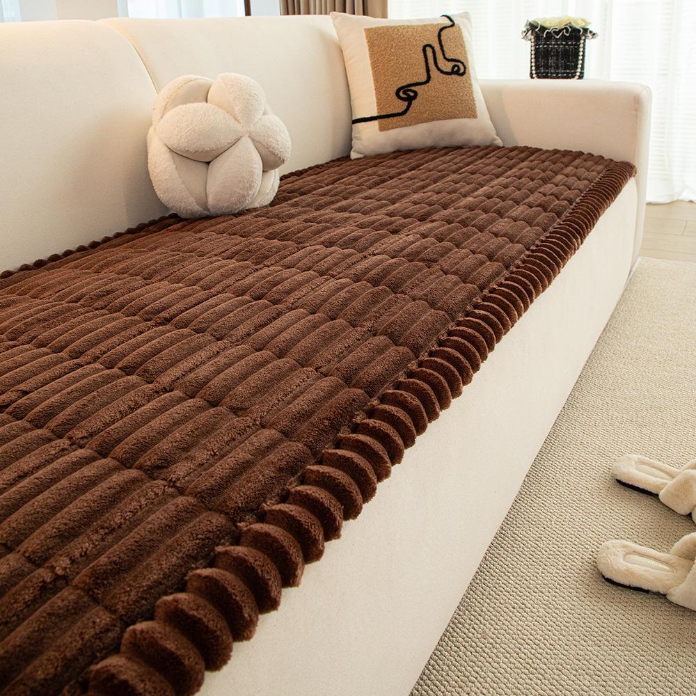 

Sofa Cushion Nordic Minimalist Four Seasons Plush Sofa Towel Solid Color Stripes Thick Flannel Anti Slip Non Stick 45x45cm pillowcase