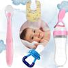 Baby Feeding Combo – Spoon Feeder Bottle, Fruit Feeder, Silicone Bib & Feeding Spoon (Pack of 4)
