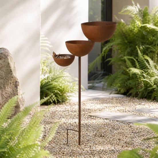 Yousheng 3 Tiered Cascading Rain Catcher Bird Bath, Metal Garden Stake Bird Water Bowl Feeder, Outdoor Pollinator Watering Station for Garden, Patio,