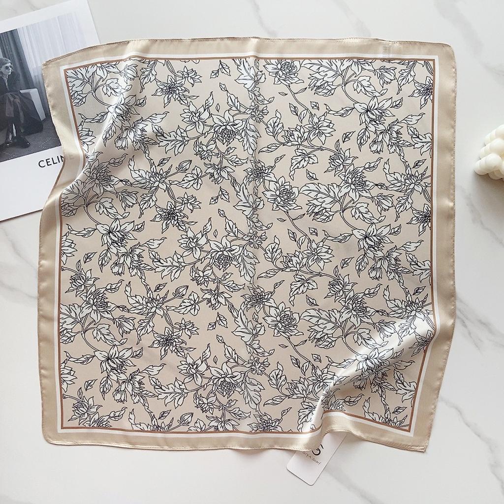 58 CM Sommer Neuer Quadratischer Schal Aus Künstlicher Seide Mit Künstlerischem Blumenschal, Haarband, Dekoratives Vielseitiges Kleines Kopftuch Für Damen