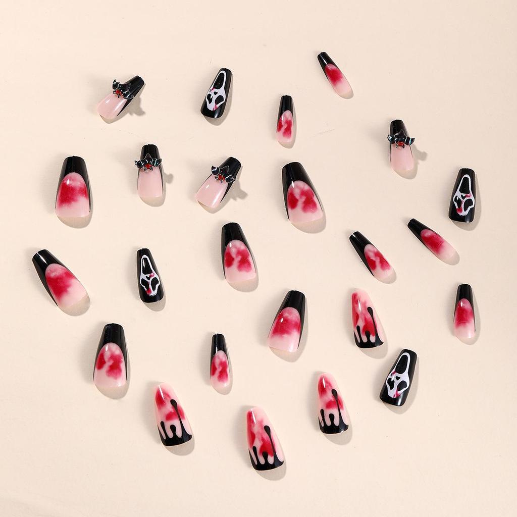 Wearable Halloween Nail Art: Ghost Skull & Black Bat False Nails
