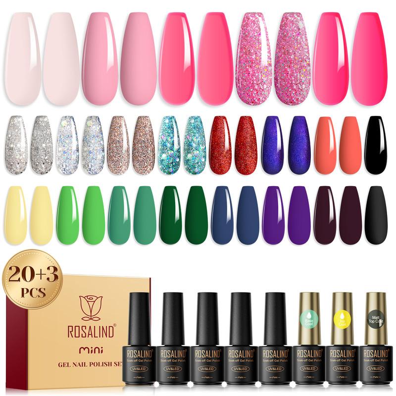 ROSALIND 23pcs Gel Nail Polish Set -Temperature Change Color Base Top Coat Soak Off Hybrid Semi Permanent Gel Varnishes Nail Art