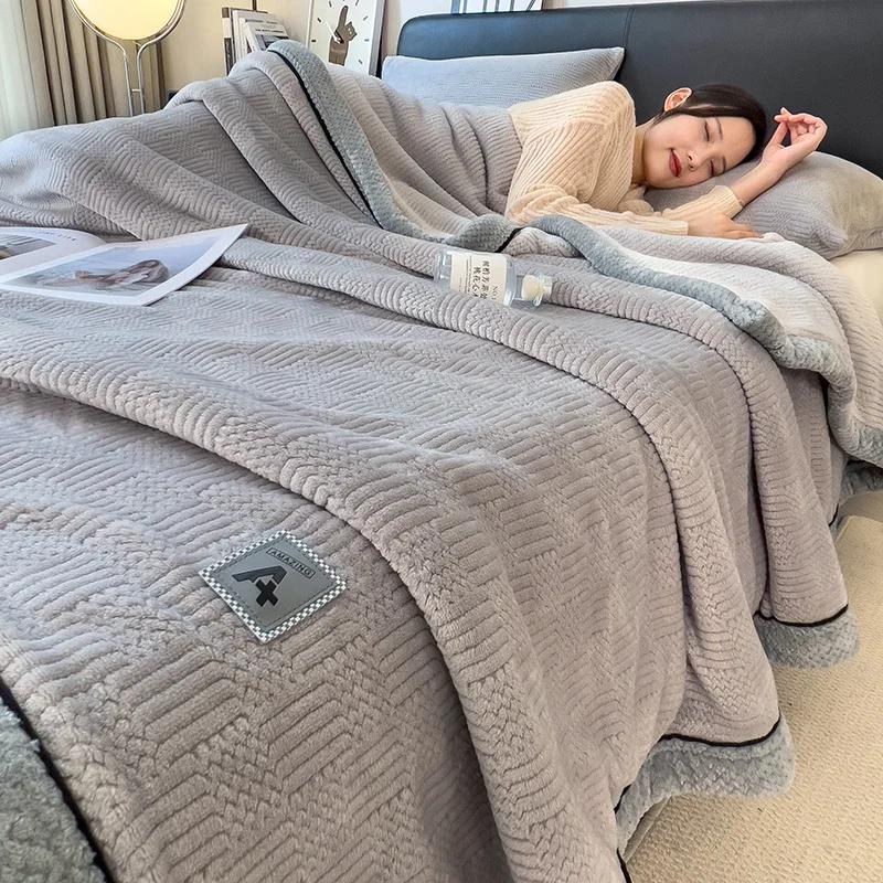Coral Fleece Flannel Blankets For Beds Solid color Soft Warm Thickened Bedspread Sofa Cover Faux Fur Plaid Blanket For Bed Home