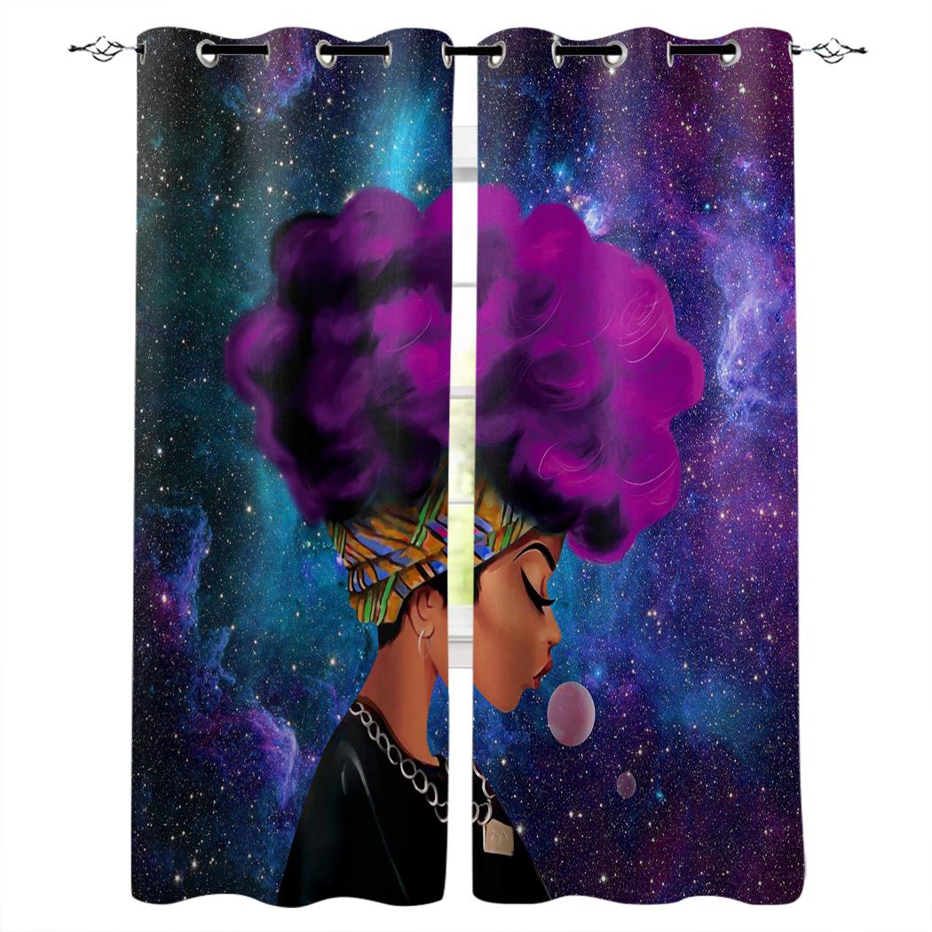 

Красивая черная африканская девушка, звездное небо, шторы, панель, кухонный декор, оконные шторы для гостиной, шторы для детской спальни 135W x 60H(cm)